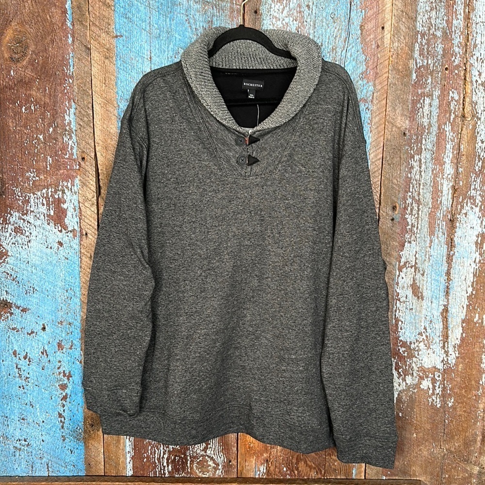 Rochester Pullover Heather Gray Sweater with Shawl Collar 3XL
